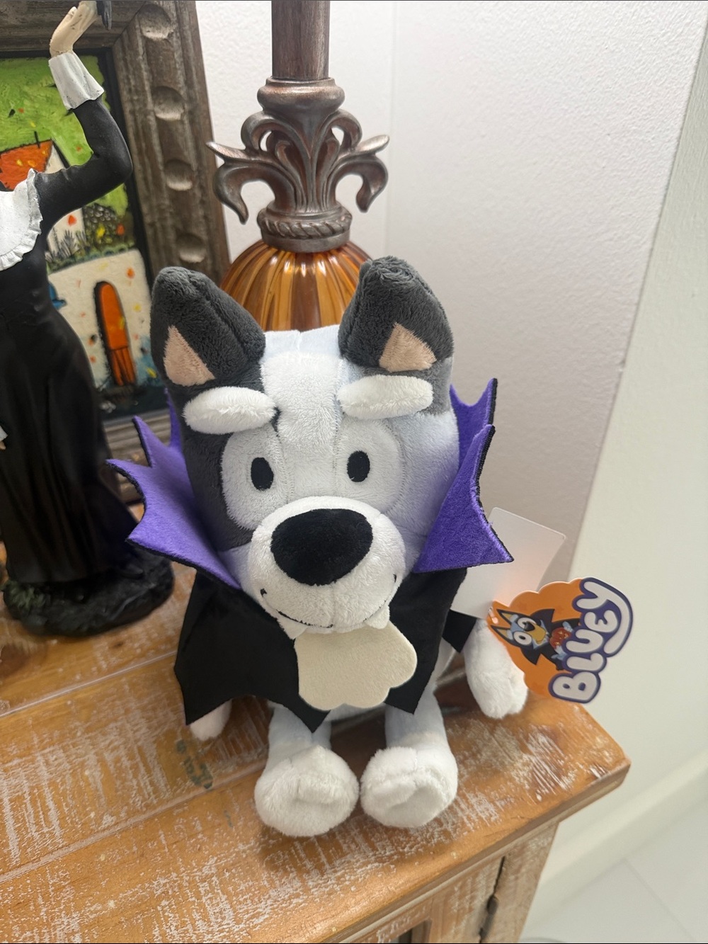 Bluey Grey/White/Black/Purple Plush Dog in Halloween Vampire Costume